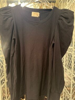 Black Puff-Sleeve Women's Top